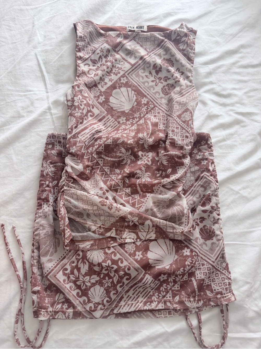 Freak Heart Pink Patchwork Shell-Print Ruched Skirt